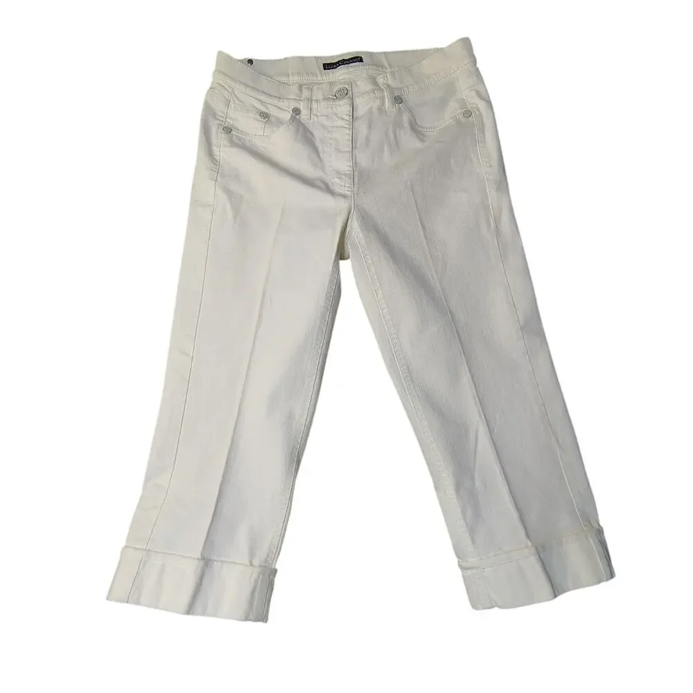 Luisa Cerano White Crop Capri Jeans Designer Women's Size 10 EU 40 Luxury 30x29